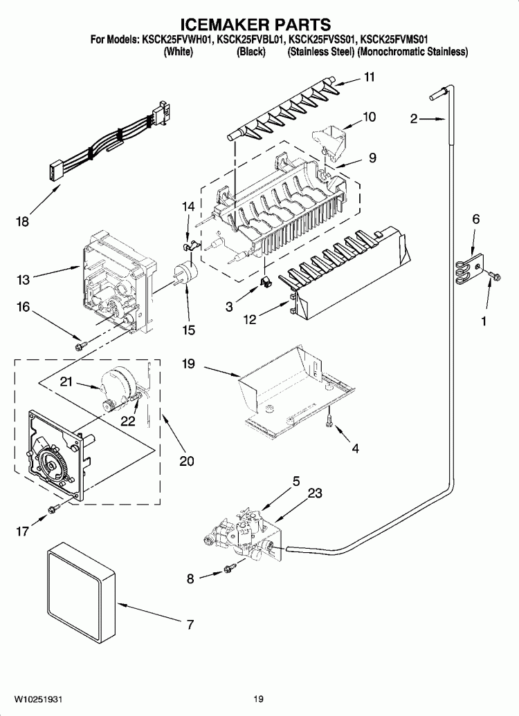 ICEMAKER PARTS, OPTIONAL PARTS (NOT INCLUDED) Diagram and Parts List for KSCK25FVWH01  KitchenAid Refrigerator