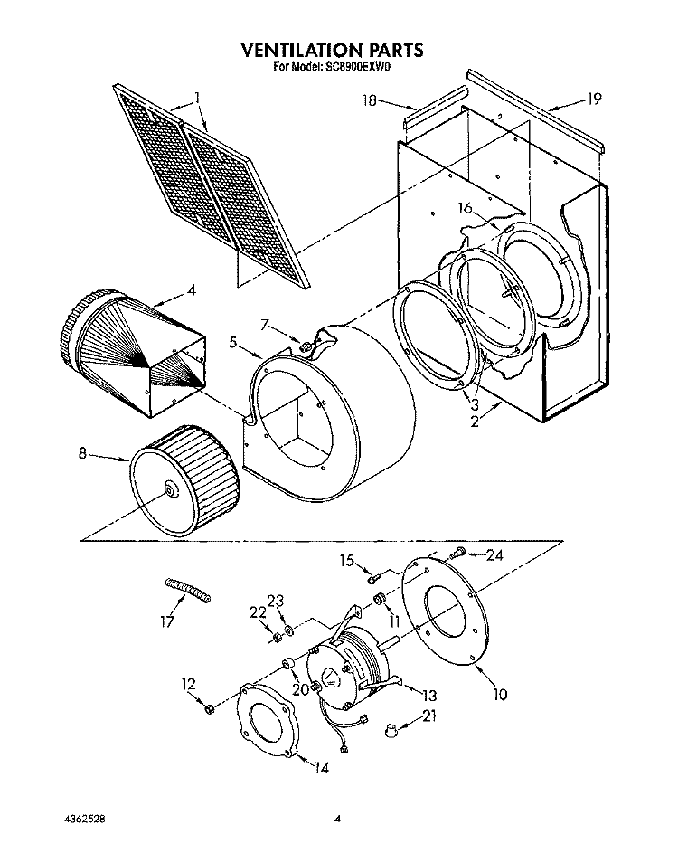 VENTILATION Diagram and Parts List for SC8900EXW0  Whirlpool Cooktop
