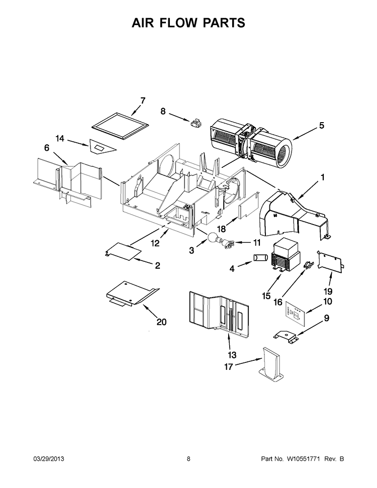 AIR FLOW PARTS Diagram and Parts List for WMH31017AW1  Whirlpool Microwave