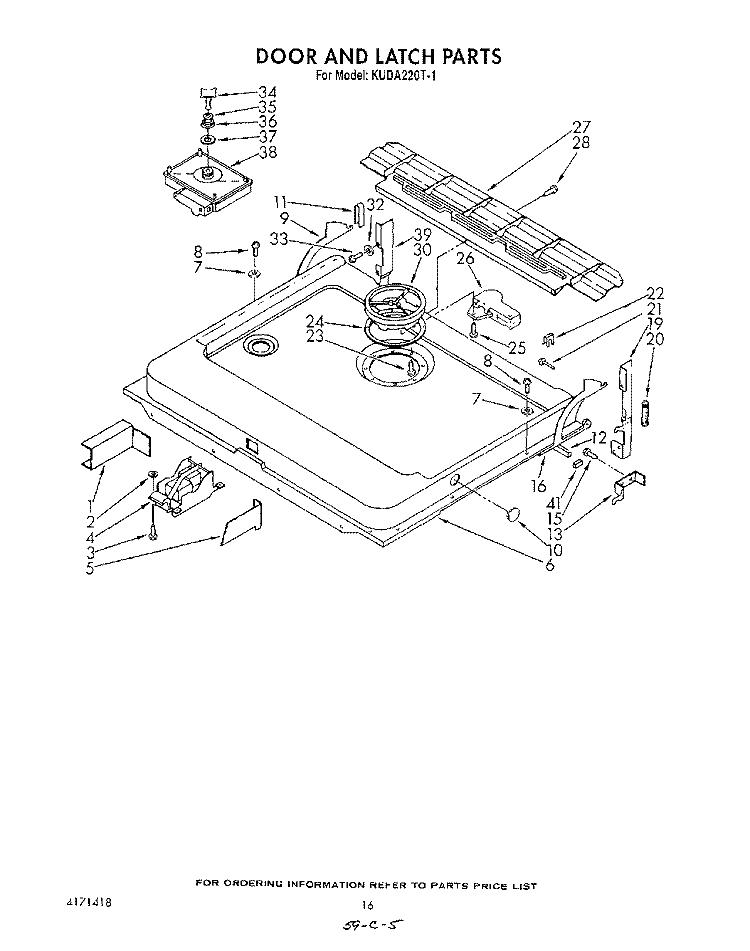 DOOR AND LATCH Diagram and Parts List for KUDA220T1  KitchenAid Dishwasher