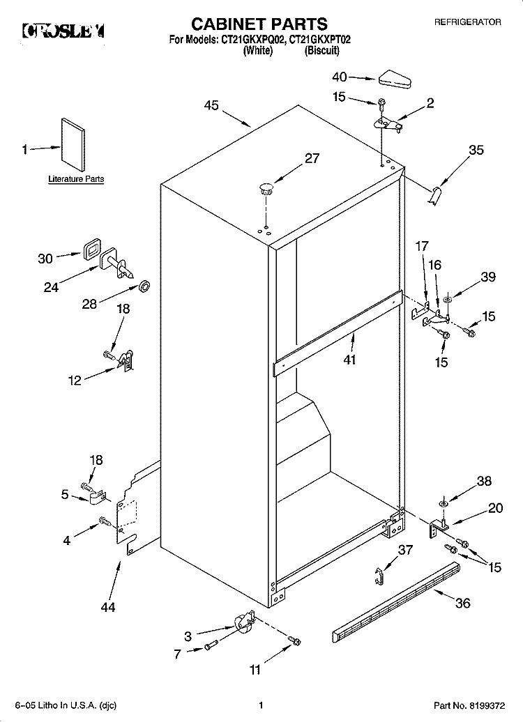 CABINET PARTS Diagram and Parts List for CT21GKXPQ02  Crosley Refrigerator