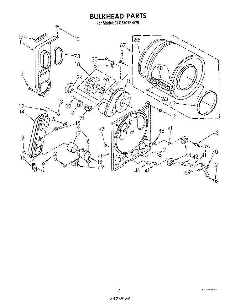 BULKHEAD Diagram and Parts List for 3LG5701XSW0  Whirlpool Dryer