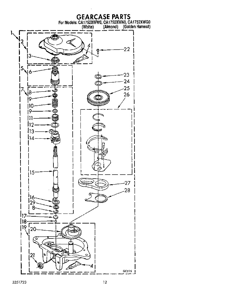GEARCASE Diagram and Parts List for CA1752XWN0  Whirlpool Washer
