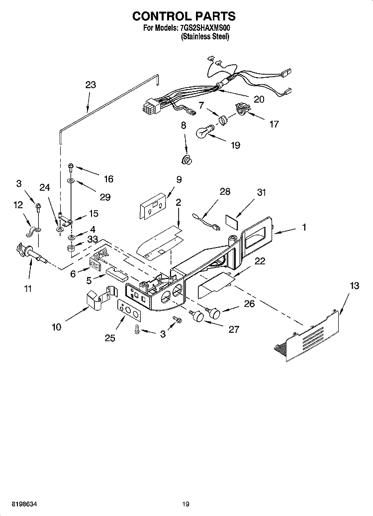 CONTROL PARTS Diagram and Parts List for 7GS2SHAXMS00  Whirlpool Refrigerator