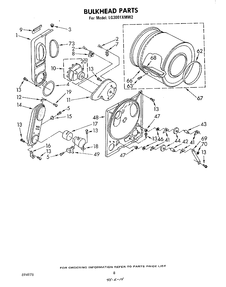 BULKHEAD Diagram and Parts List for LG3001XMW2  Whirlpool Dryer