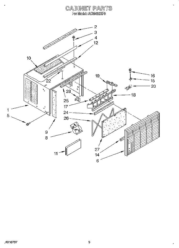 CABINET Diagram and Parts List for ACM492XF0  Whirlpool Air Conditioner