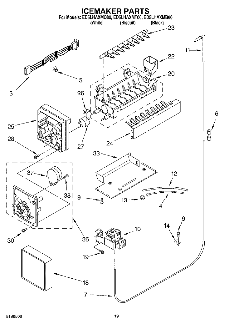 ICEMAKER PARTS, PARTS NOT ILLUSTRATED Diagram and Parts List for ED5LHAXMB00  Whirlpool Refrigerator