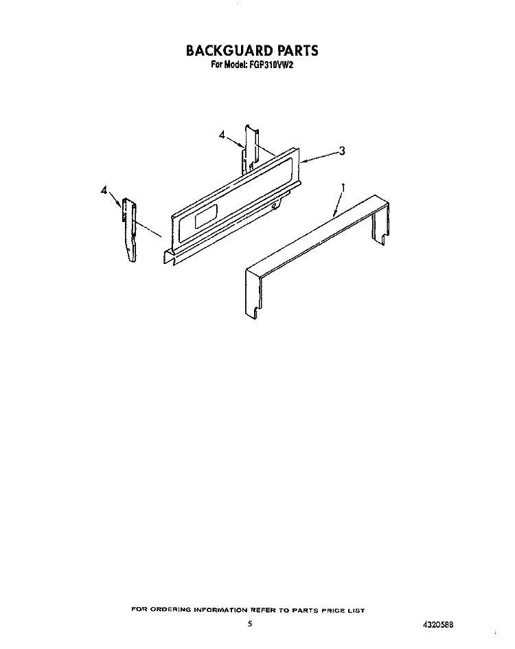 BACKGUARD Diagram and Parts List for FGP310VL2  Roper Range