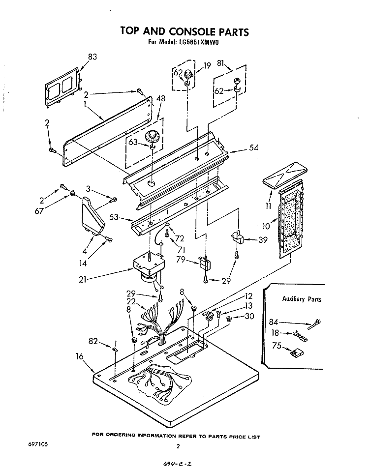 TOP AND CONSOLE , LITERATURE AND OPTIONAL Diagram and Parts List for LG5651XMW0  Whirlpool Dryer