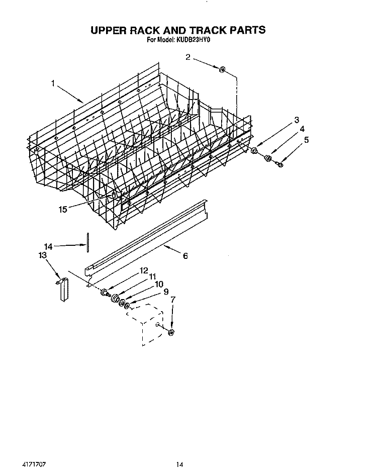 UPPER RACK AND TRACK Diagram and Parts List for KUDB23HY0  KitchenAid Dishwasher