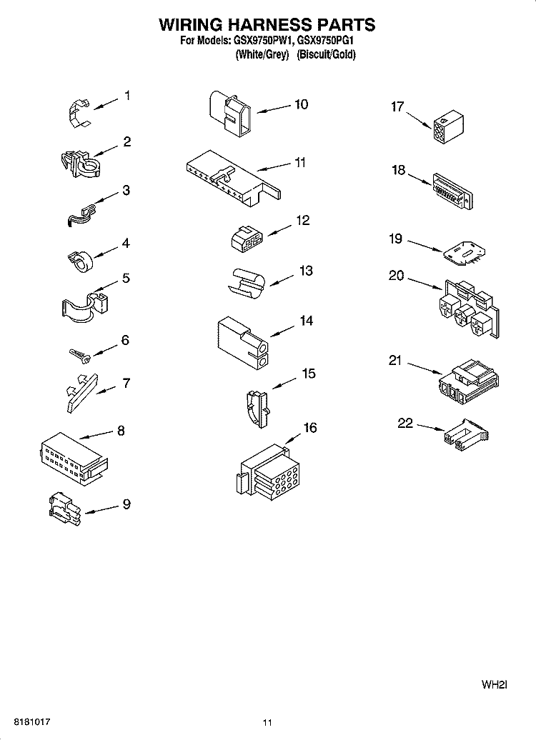 WIRING HARNESS PARTS Diagram and Parts List for GSX9750PG1  Whirlpool Washer