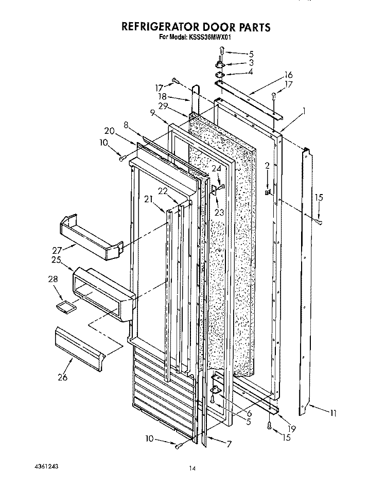 REFRIGERATOR DOOR Diagram and Parts List for KSSS36MWX01  KitchenAid Refrigerator