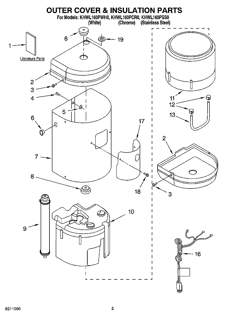 OUTER COVER & INSULATION PARTS Diagram and Parts List for KHWL160PCR0  KitchenAid Miscellaneous