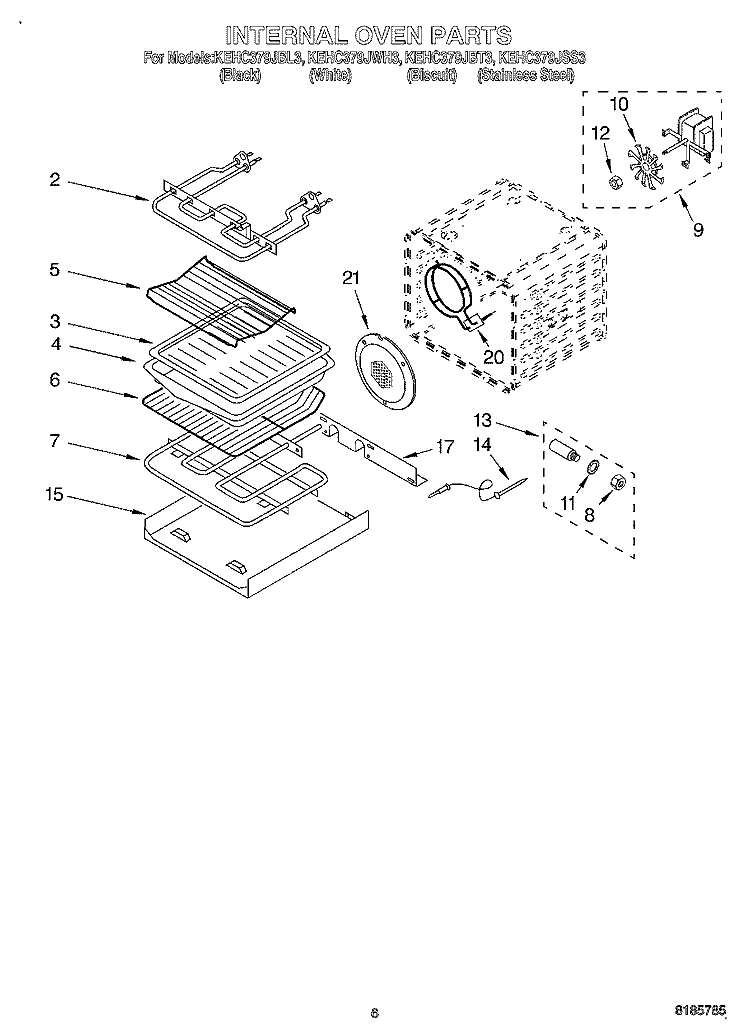 INTERNAL OVEN Diagram and Parts List for KEHC379JBL3  KitchenAid Microwave Oven Combo