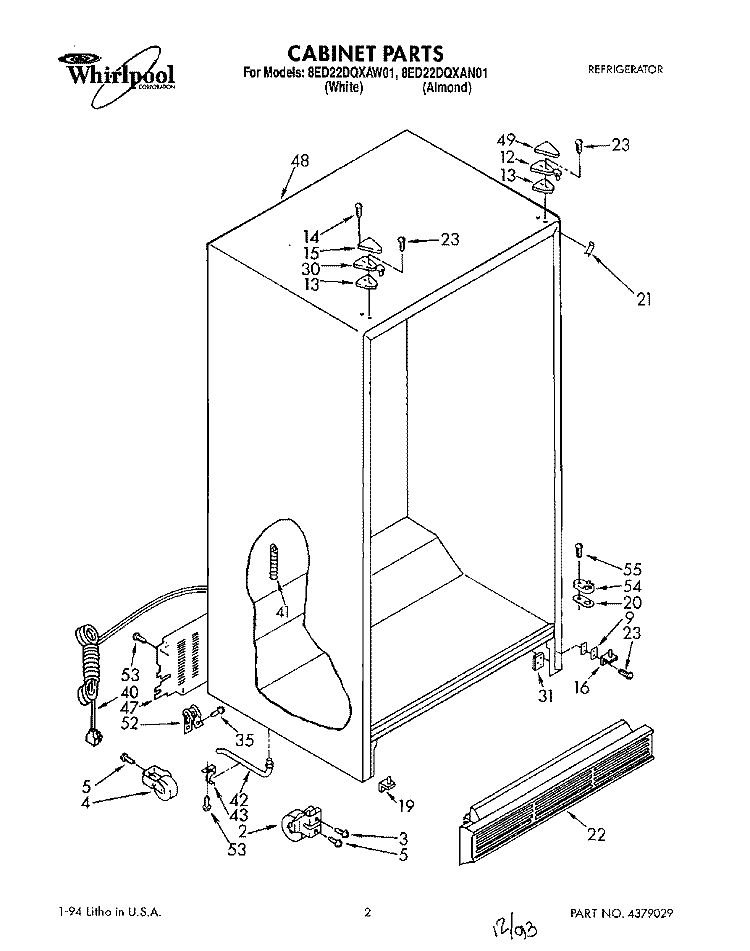 CABINET Diagram and Parts List for 8ED22DQXAN01  Whirlpool Refrigerator