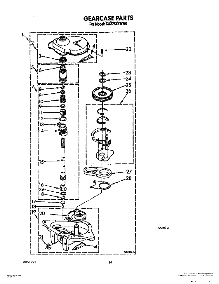 GEARCASE Diagram and Parts List for CA2751XWW0  Whirlpool Washer