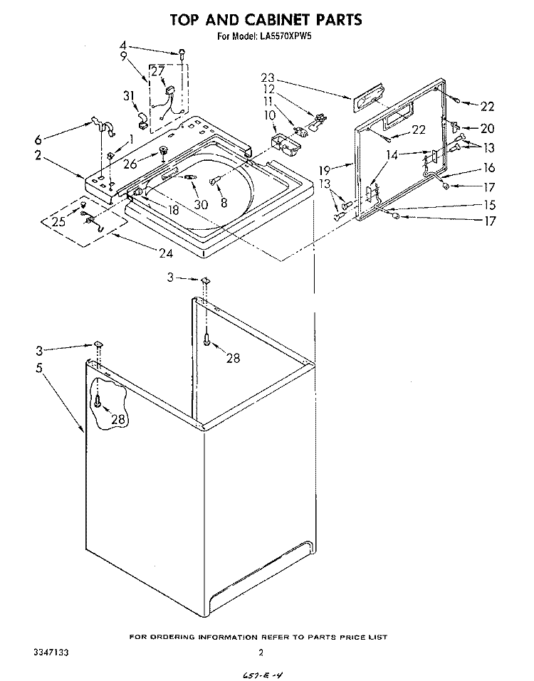 TOP AND CABINET, LITERATURE AND OPTIONAL Diagram and Parts List for LA5570XPW5  Whirlpool Washer