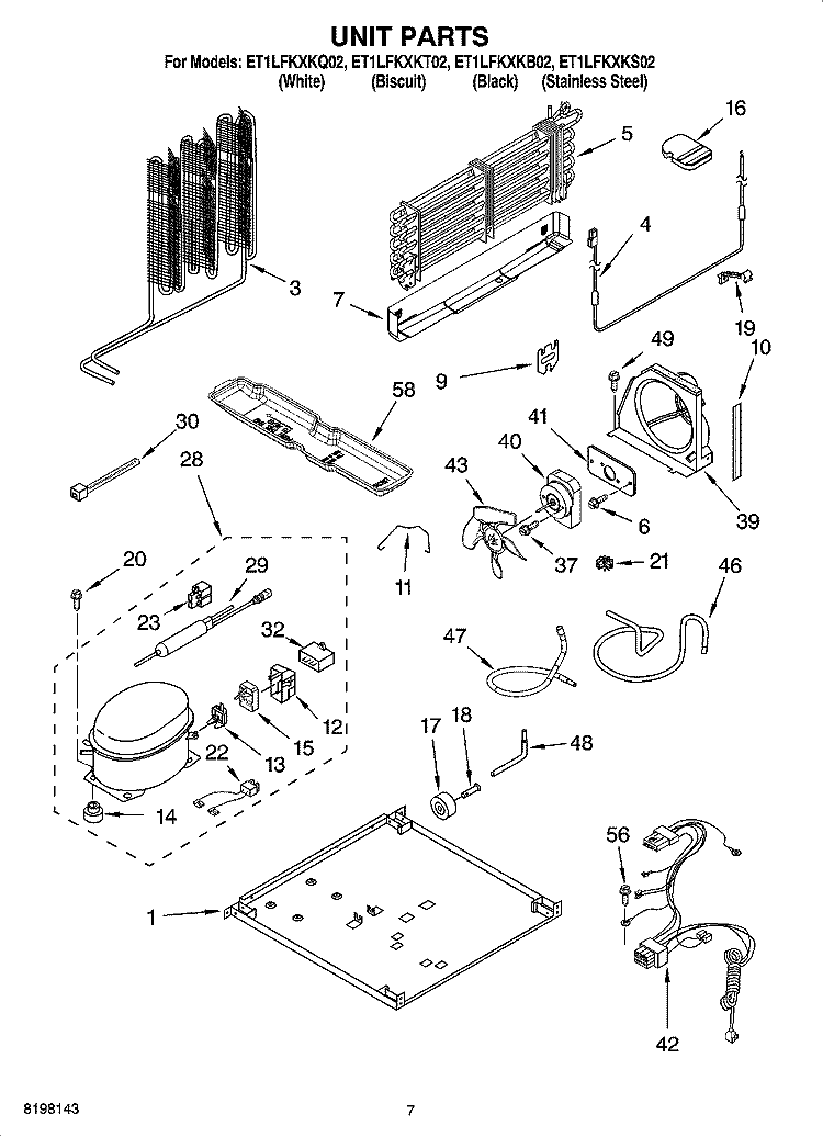 UNIT PARTS Diagram and Parts List for ET1LFKXKQ02  Whirlpool Refrigerator