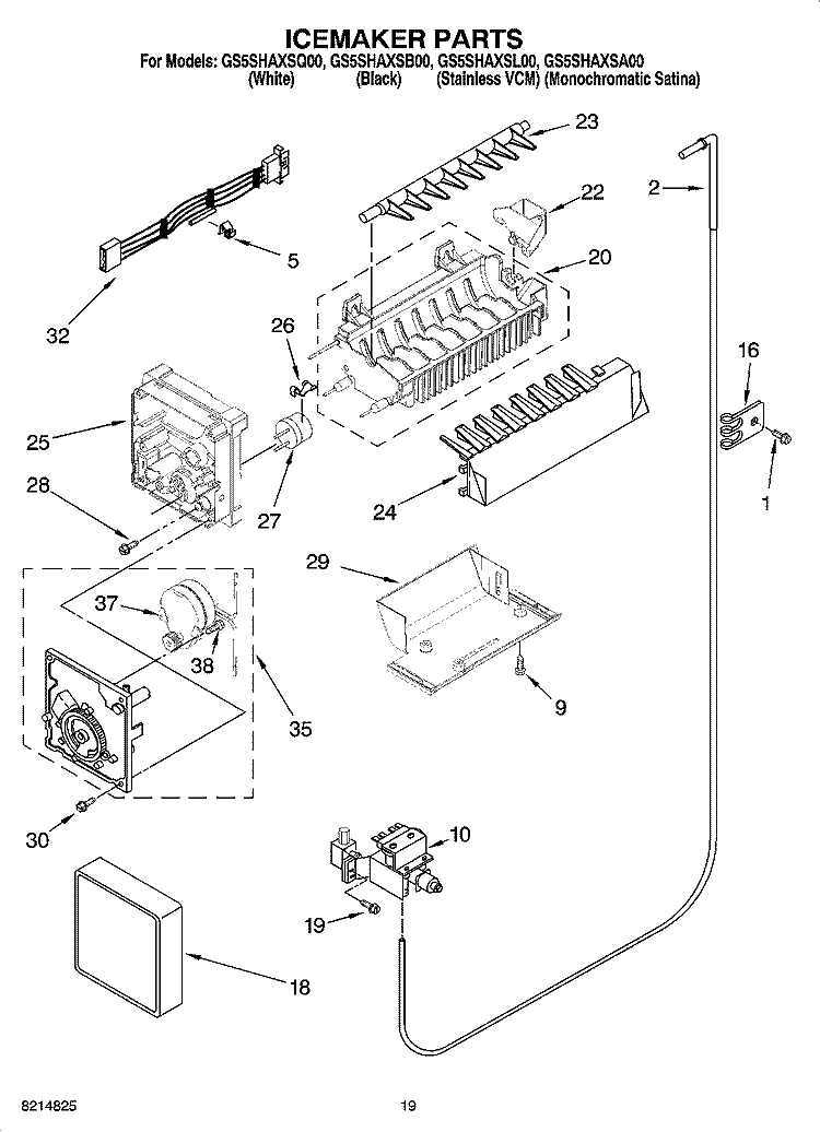 ICEMAKER PARTS, OPTIONAL PARTS (NOT INCLUDED) Diagram and Parts List for GS5SHAXSA00  Whirlpool Refrigerator