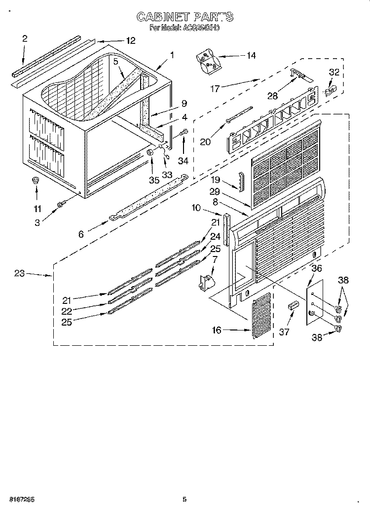 CABINET Diagram and Parts List for ACQ254XH0  Whirlpool Air Conditioner