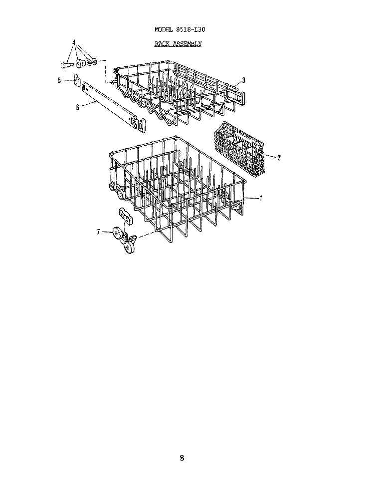 FRAME Diagram and Parts List for 8518L30  Roper Dishwasher