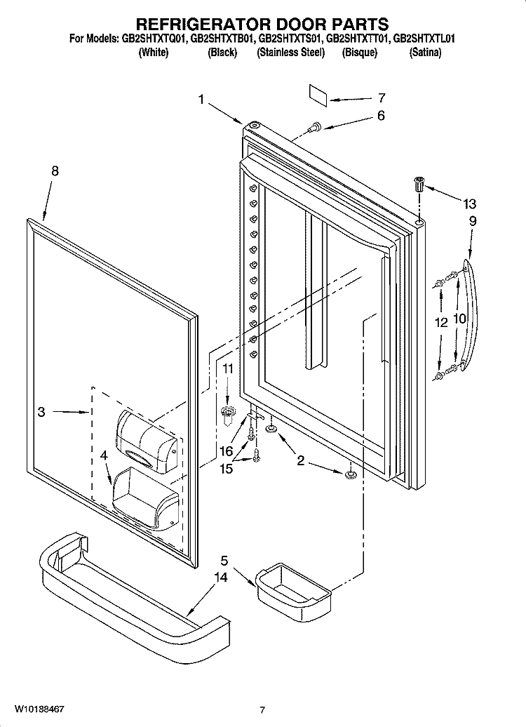 REFRIGERATOR DOOR PARTS Diagram and Parts List for GB2SHTXTB01  Whirlpool Refrigerator