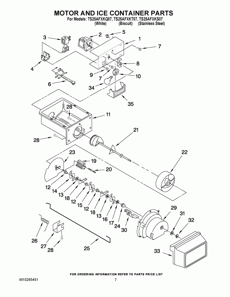MOTOR AND ICE CONTAINER PARTS Diagram and Parts List for TS25AFXKS07  Estate Refrigerator