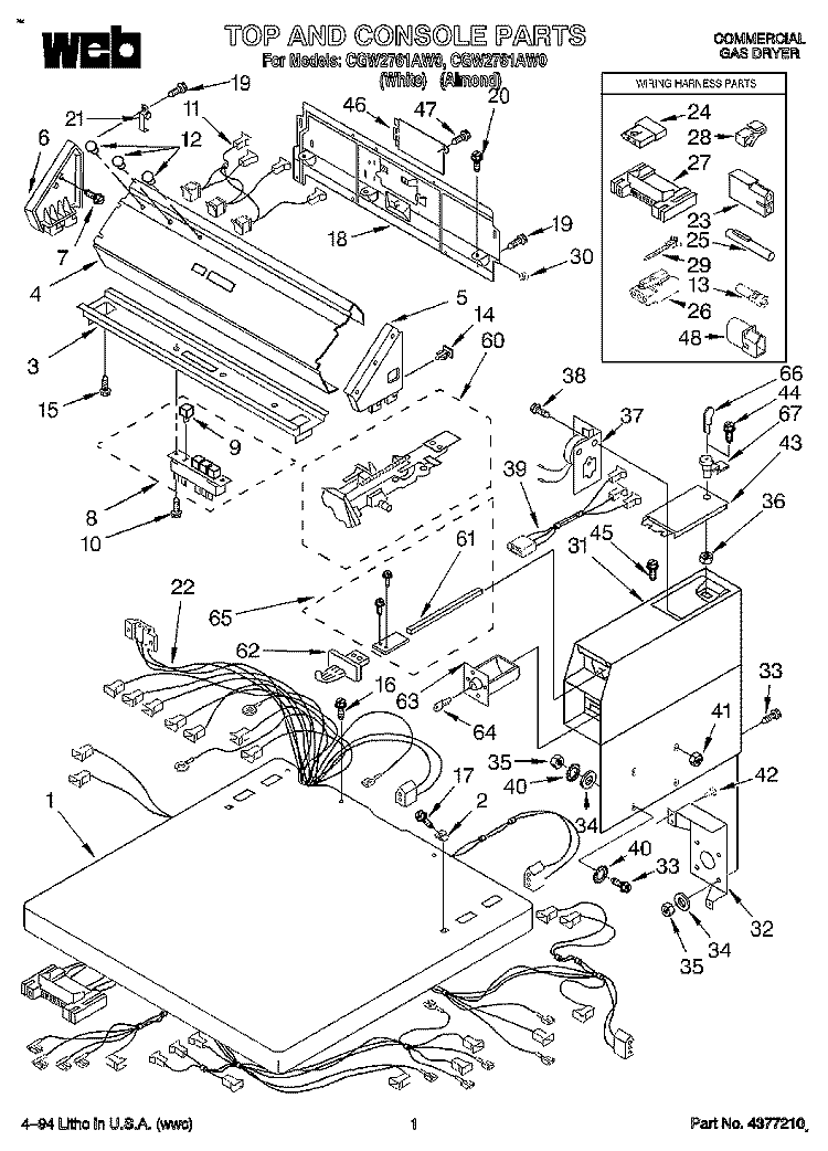 TOP AND CONSOLE Diagram and Parts List for CGW2761AW0  Whirlpool Dryer