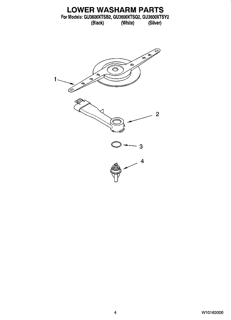 LOWER WASHARM PARTS Diagram and Parts List for GU3600XTSY2  Whirlpool Dishwasher