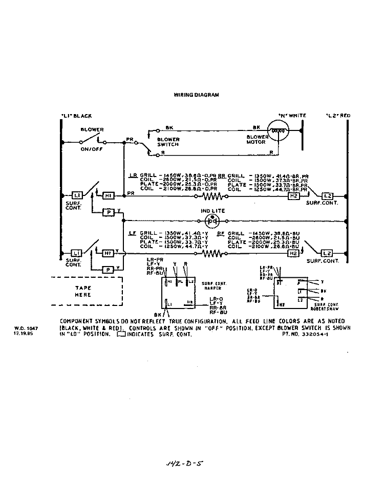 WIRING DIAGRAM Diagram and Parts List for 2144W0F  Roper Range