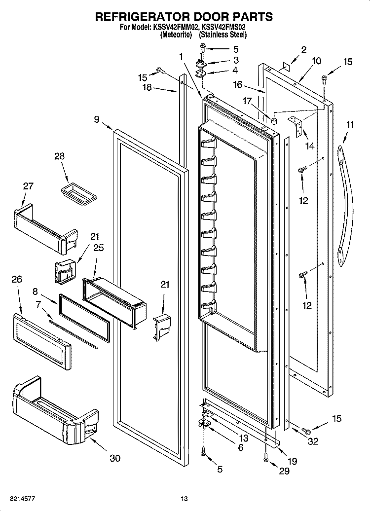 REFRIGERATOR DOOR PARTS Diagram and Parts List for KSSV42FMS02  KitchenAid Refrigerator