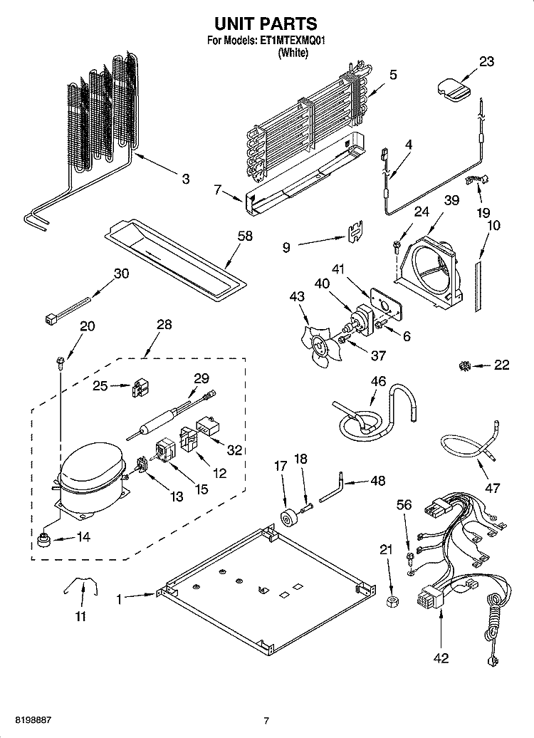UNIT PARTS Diagram and Parts List for ET1MTEXMQ01  Whirlpool Refrigerator