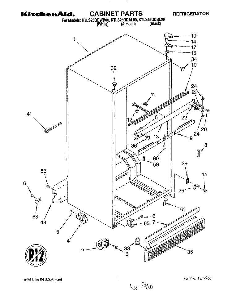 CABINET Diagram and Parts List for KTLS25QDBL00  KitchenAid Refrigerator