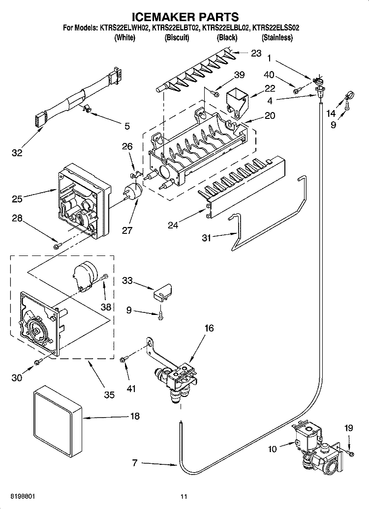 ICEMAKER PARTS Diagram and Parts List for KTRS22ELWH02  KitchenAid Refrigerator