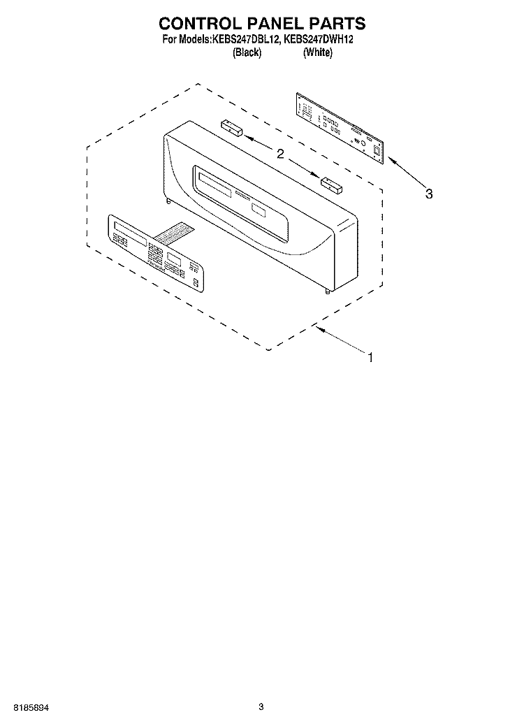 CONTROL PANEL Diagram and Parts List for KEBS247DBL12  KitchenAid Wall Oven
