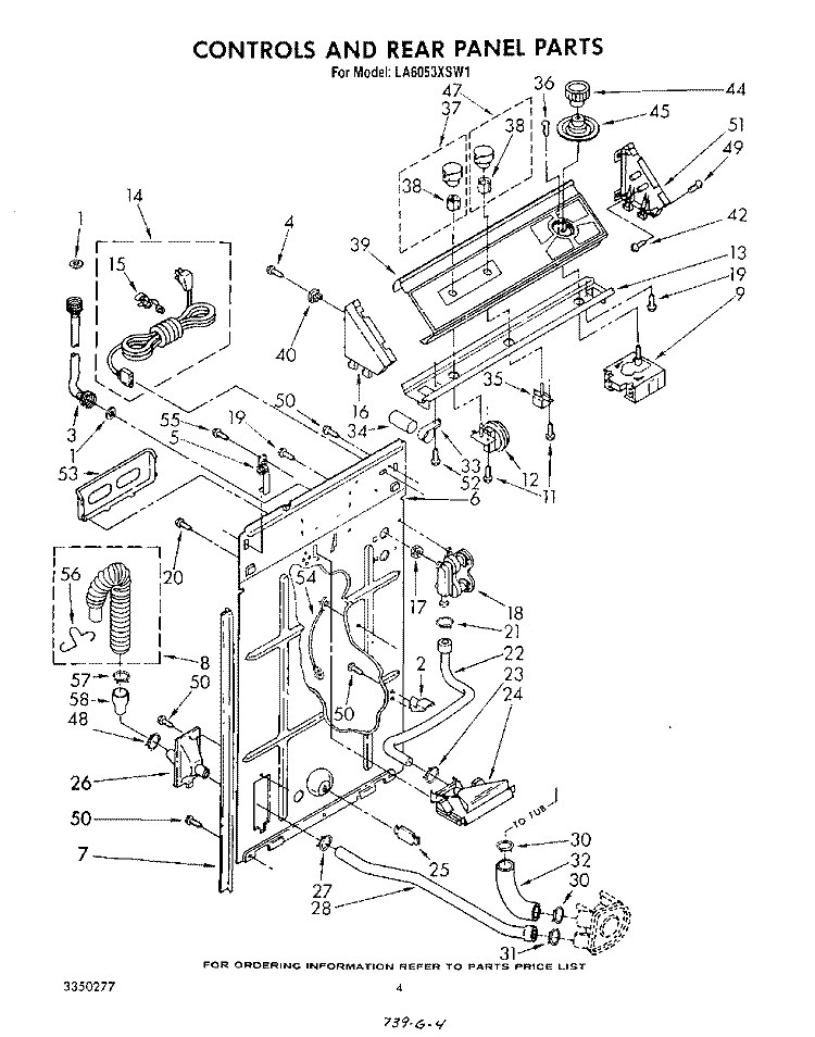 CONTROLS AND REAR PANEL Diagram and Parts List for LA6053XSW1  Whirlpool Washer