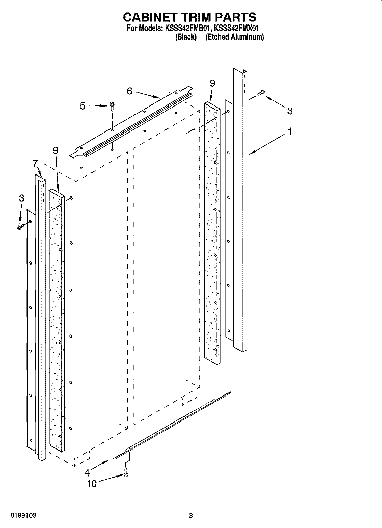 CABINET TRIM PARTS Diagram and Parts List for KSSS42FMX01  KitchenAid Refrigerator