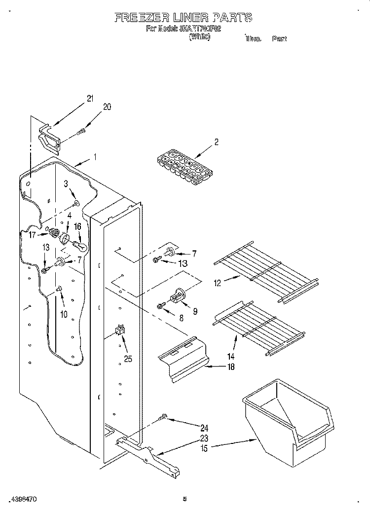 FREEZER LINER Diagram and Parts List for 3XART700F02  Whirlpool Refrigerator