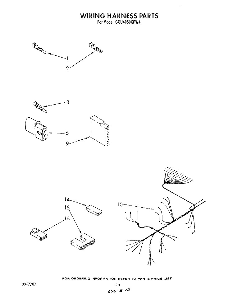 WIRING HARNESS Diagram and Parts List for GDU4050XPW4  Whirlpool Dishwasher