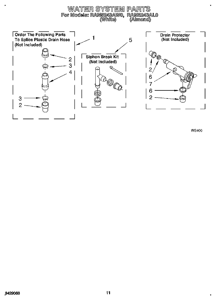 WATER SYSTEM Diagram and Parts List for RAM5243AL0  Whirlpool Washer