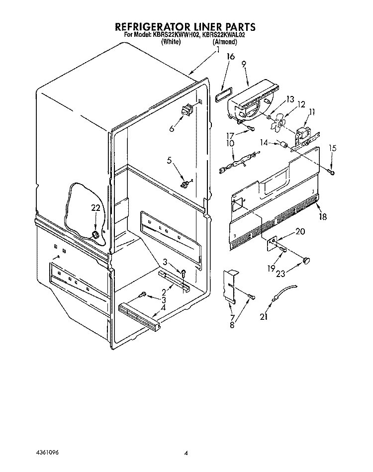 REFRIGERATOR LINER Diagram and Parts List for KBRS22KWWH02  KitchenAid Refrigerator