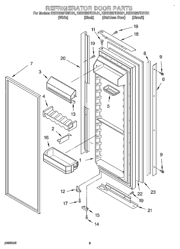 REFRIGERATOR DOOR Diagram and Parts List for KSRB25FHBL01  KitchenAid Refrigerator