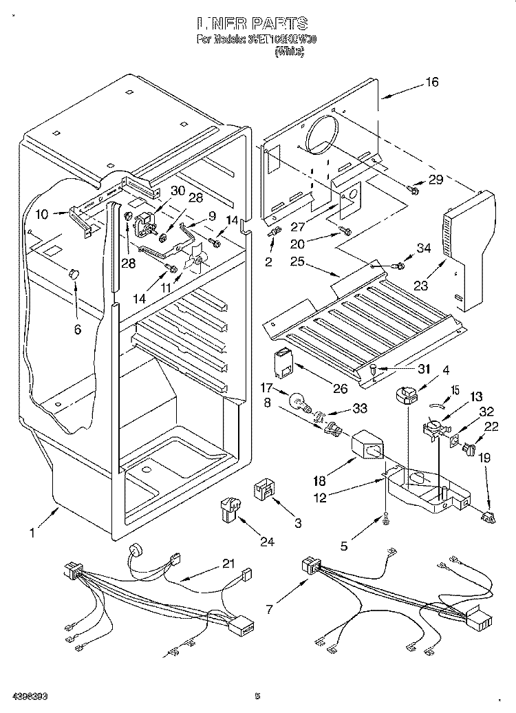 LINER, OPTIONAL Diagram and Parts List for 3VET16GKGW00  Whirlpool Refrigerator