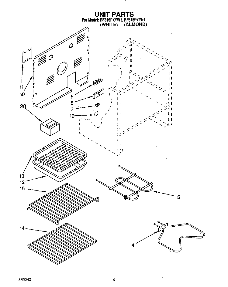 UNIT Diagram and Parts List for RF316PXYN1  Whirlpool Range