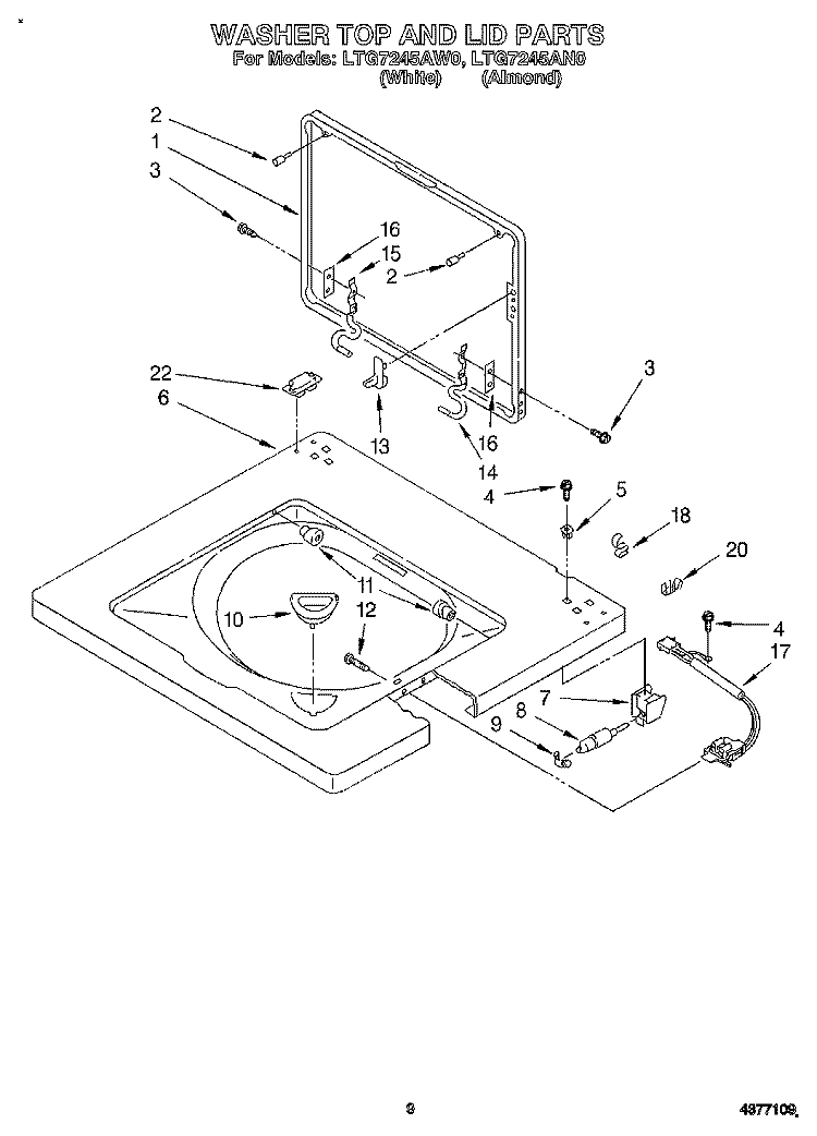 WASHER TOP AND LID Diagram and Parts List for LTG7245AN0  Whirlpool Washer Dryer Combo
