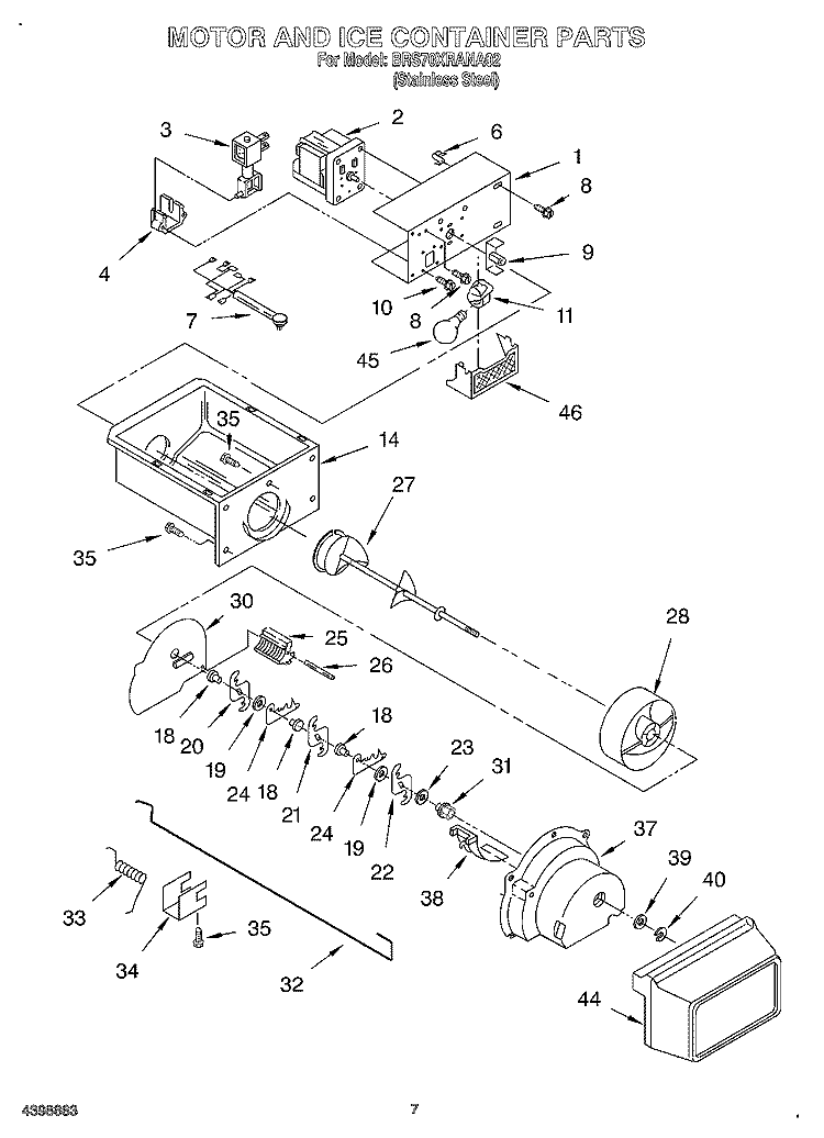 MOTOR AND ICE CONTAINER Diagram and Parts List for BRS70XRANA02  Whirlpool Refrigerator
