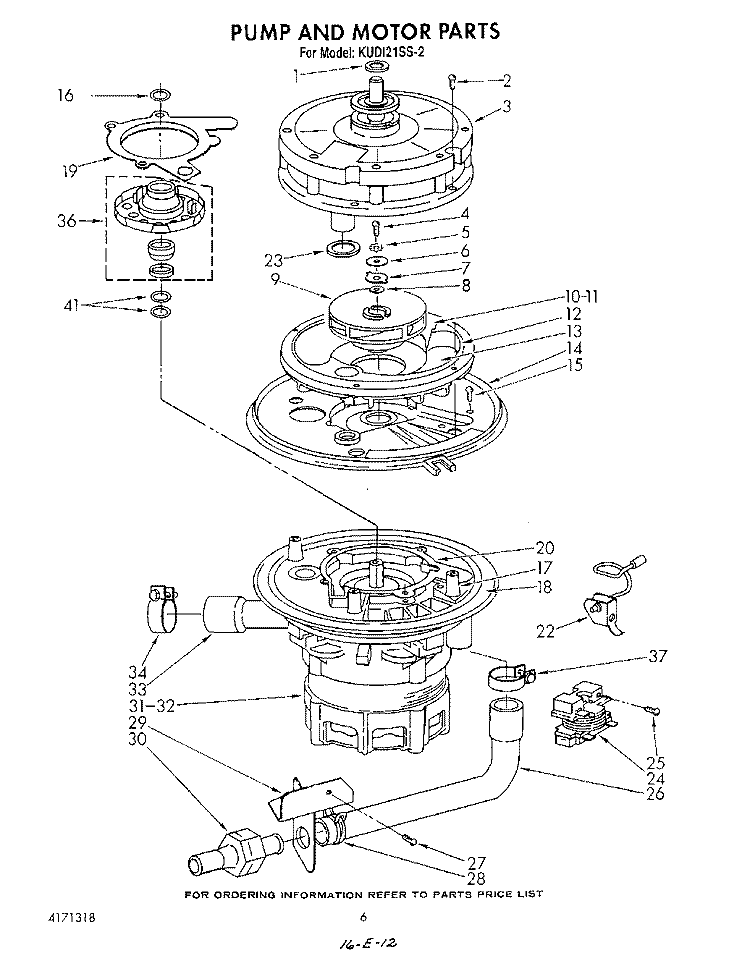 PUMP AND MOTOR Diagram and Parts List for KUDI21SS2  KitchenAid Dishwasher