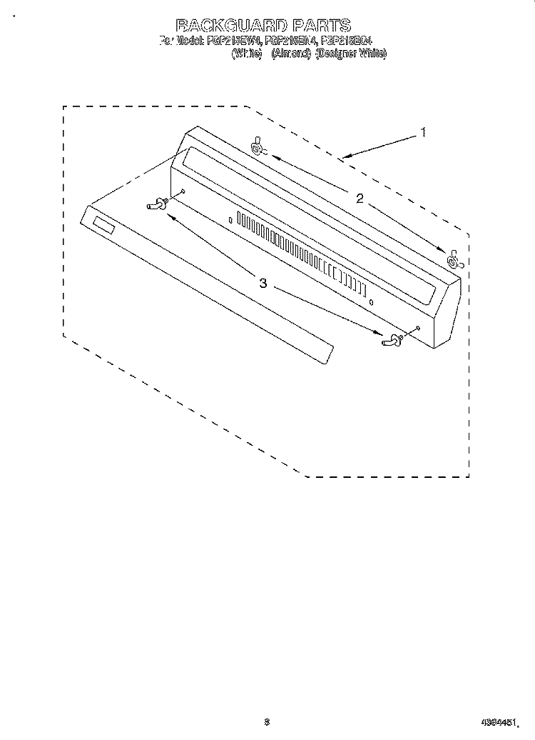 BACKGUARD Diagram and Parts List for FGP215EW4  Roper Range
