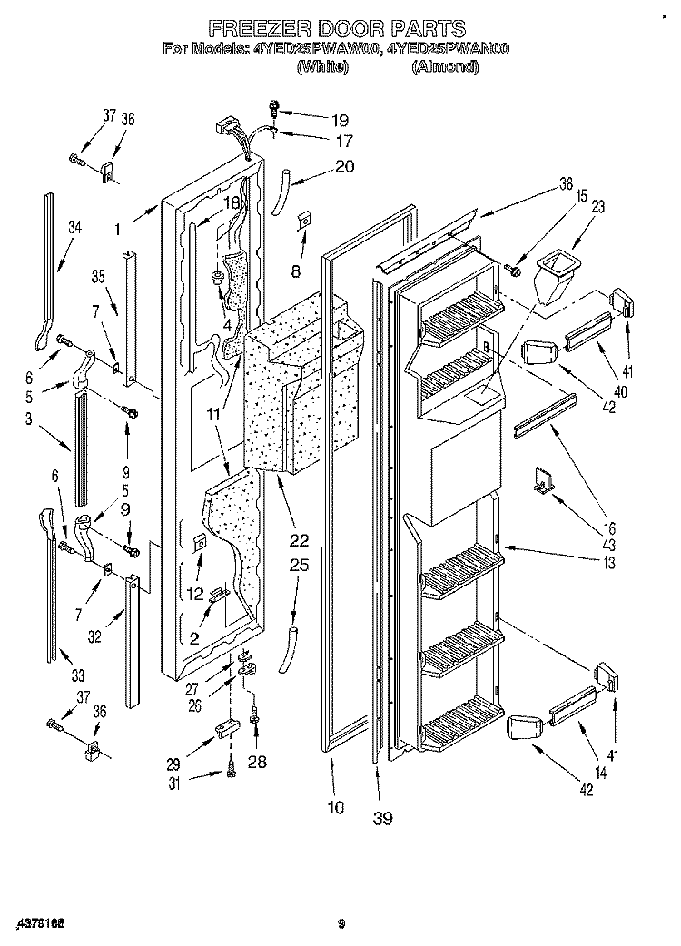 FREEZER DOOR Diagram and Parts List for 4YED25PWAW00  Whirlpool Refrigerator