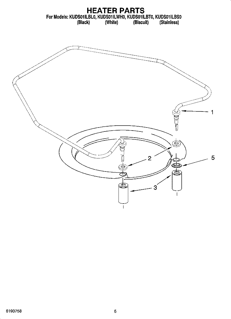 HEATER PARTS Diagram and Parts List for KUDS01ILWH0  KitchenAid Dishwasher